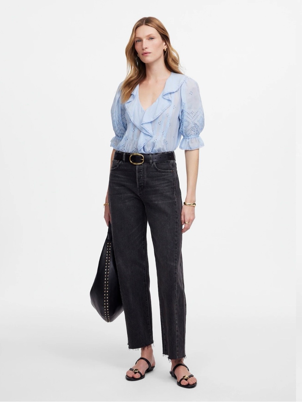 Madewell Pieced Barrel Leg Jeans Lockside Wash Raw Hem Button-fly SZ 28 6